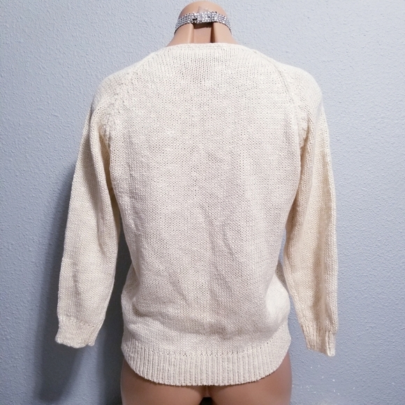 Vintage 80's retro glam cream neutral v neck granny core sweater MEDIUM - Picture 3 of 6